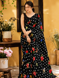 White Floral Polka Dot Saree