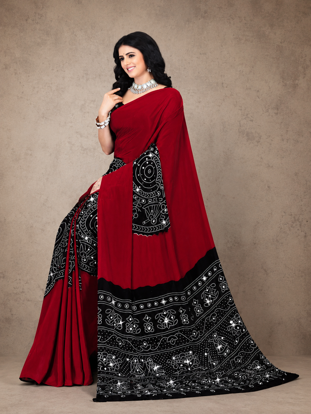 Ajrak Mirror Print Saree
