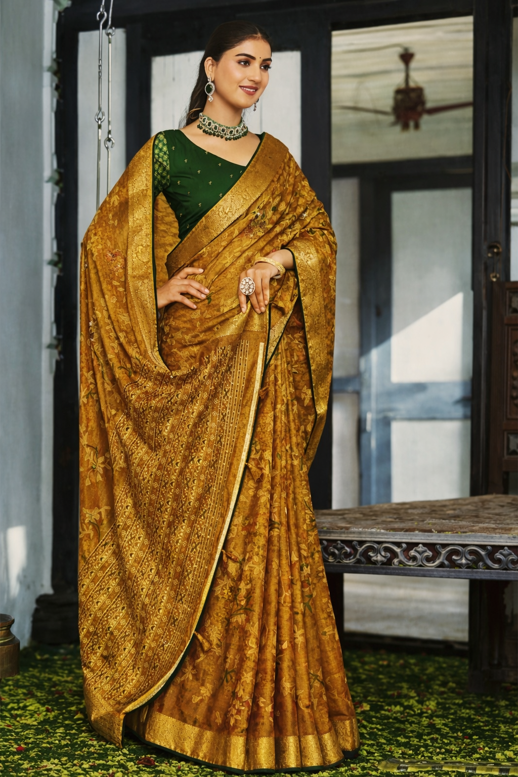 Black Royal Floral Zari Saree