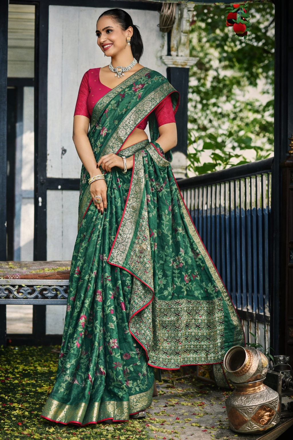 Black Royal Floral Zari Saree