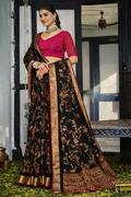 Black Royal Floral Zari Saree