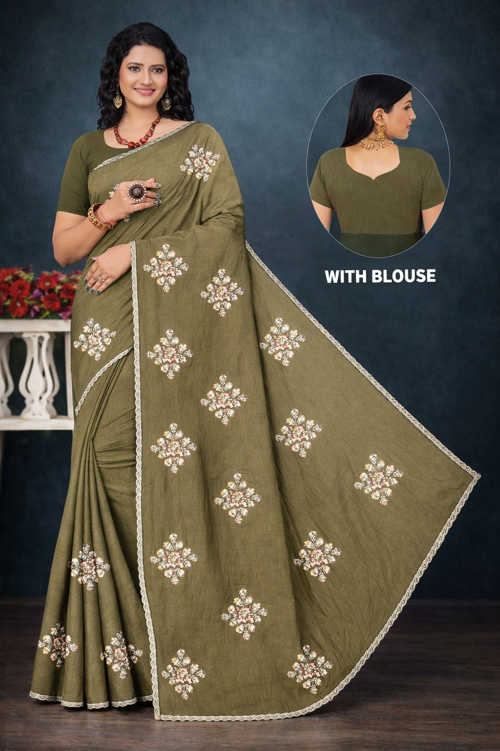 Wine Floral Designer Saree