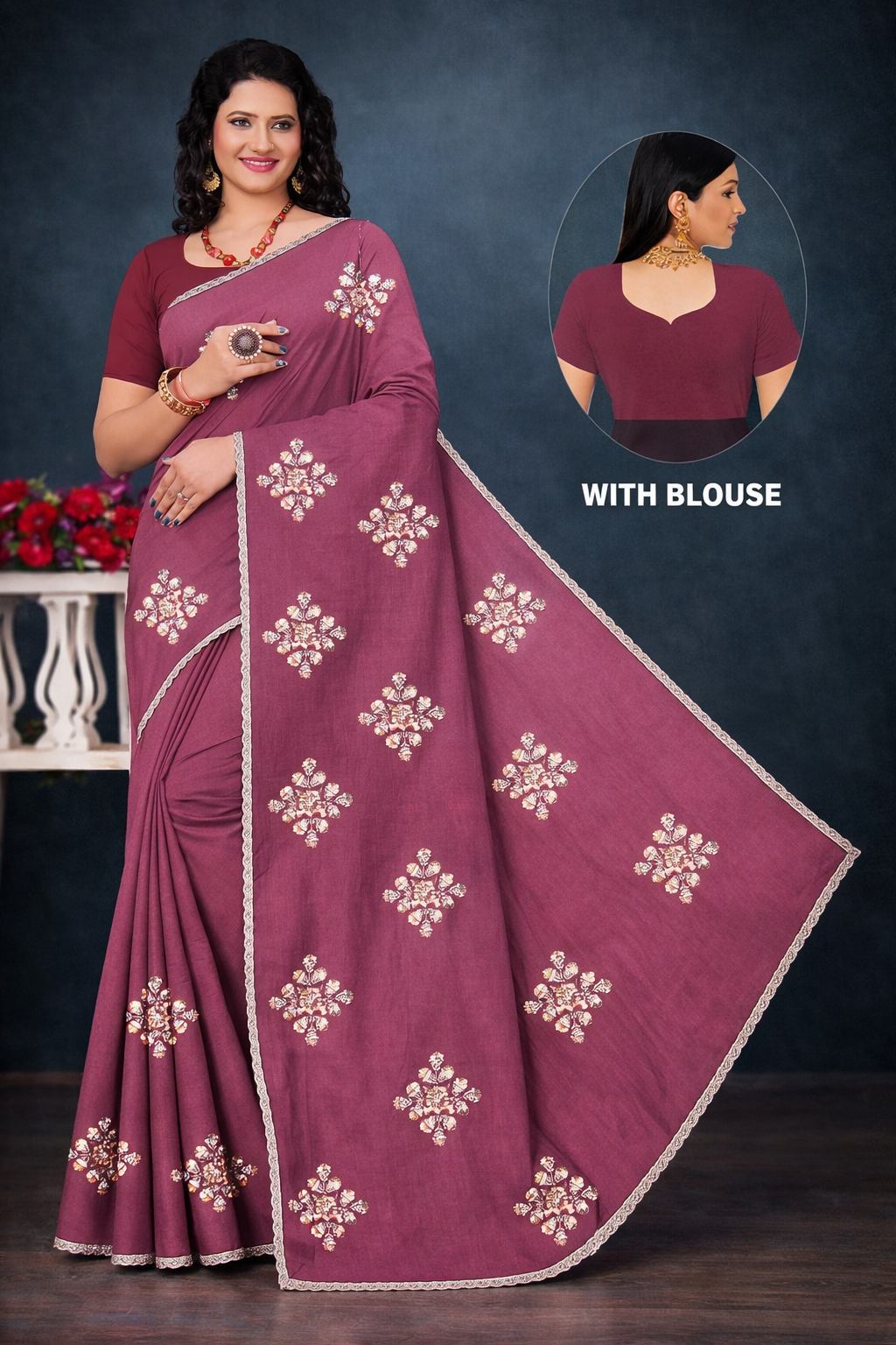 Wine Floral Designer Saree