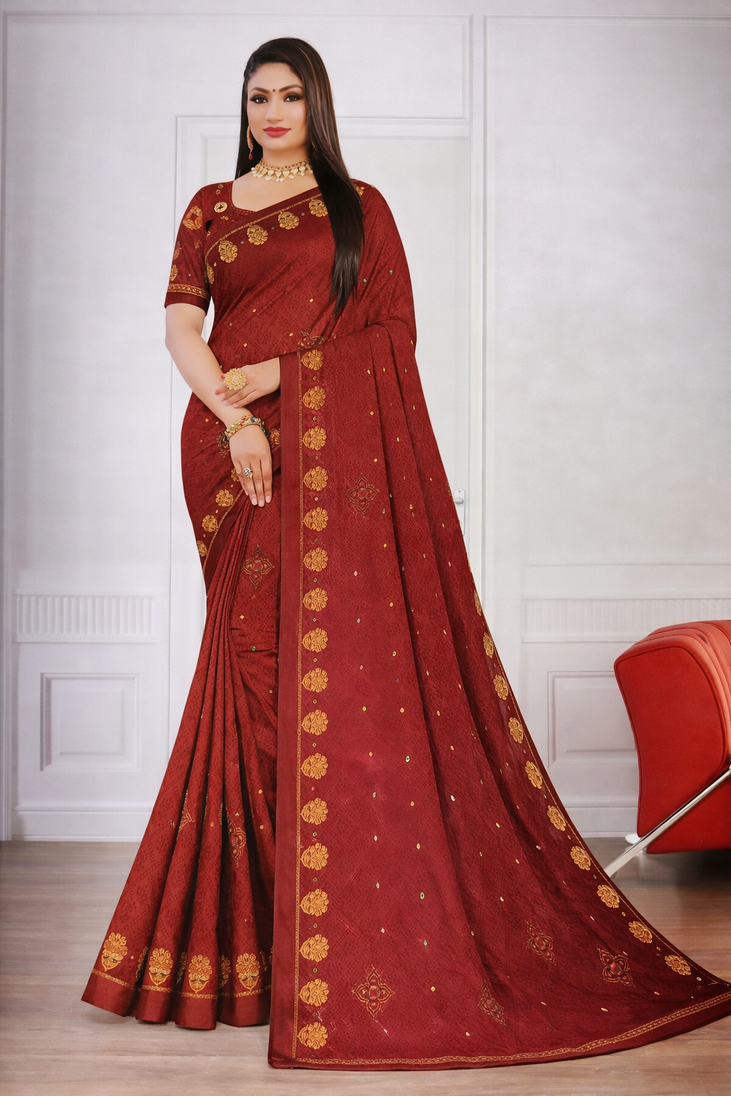 Royal Maroon Zari Jacquard Saree