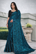 Royal Teal Star Work Saree