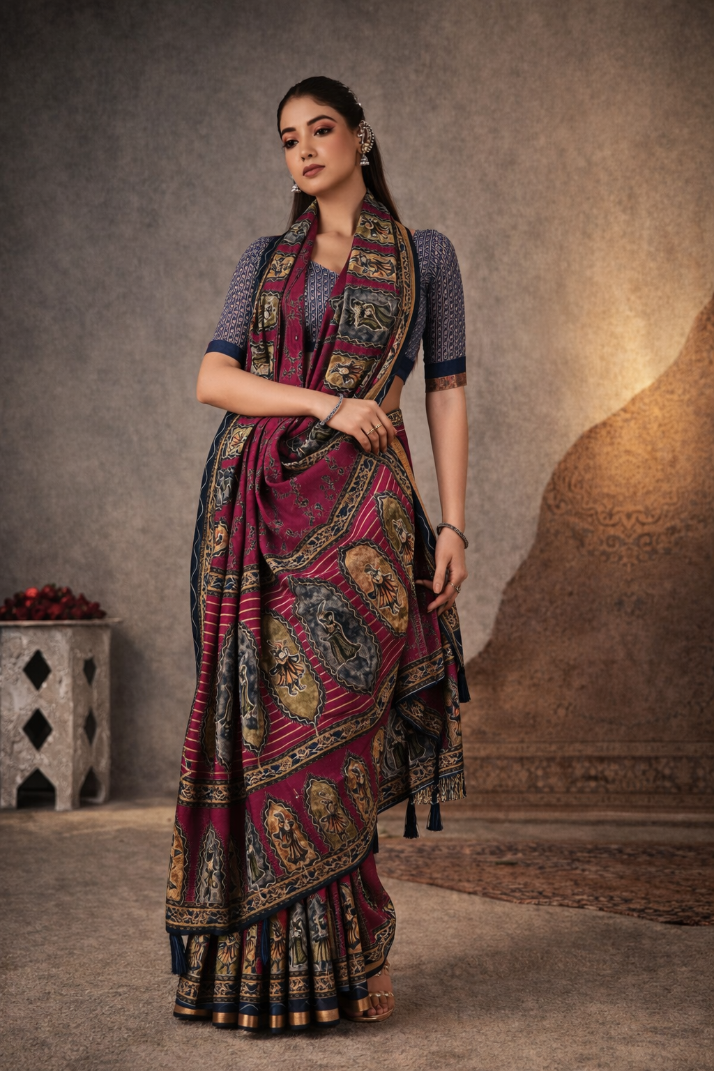 Royal Olive Printed Cotton Saree