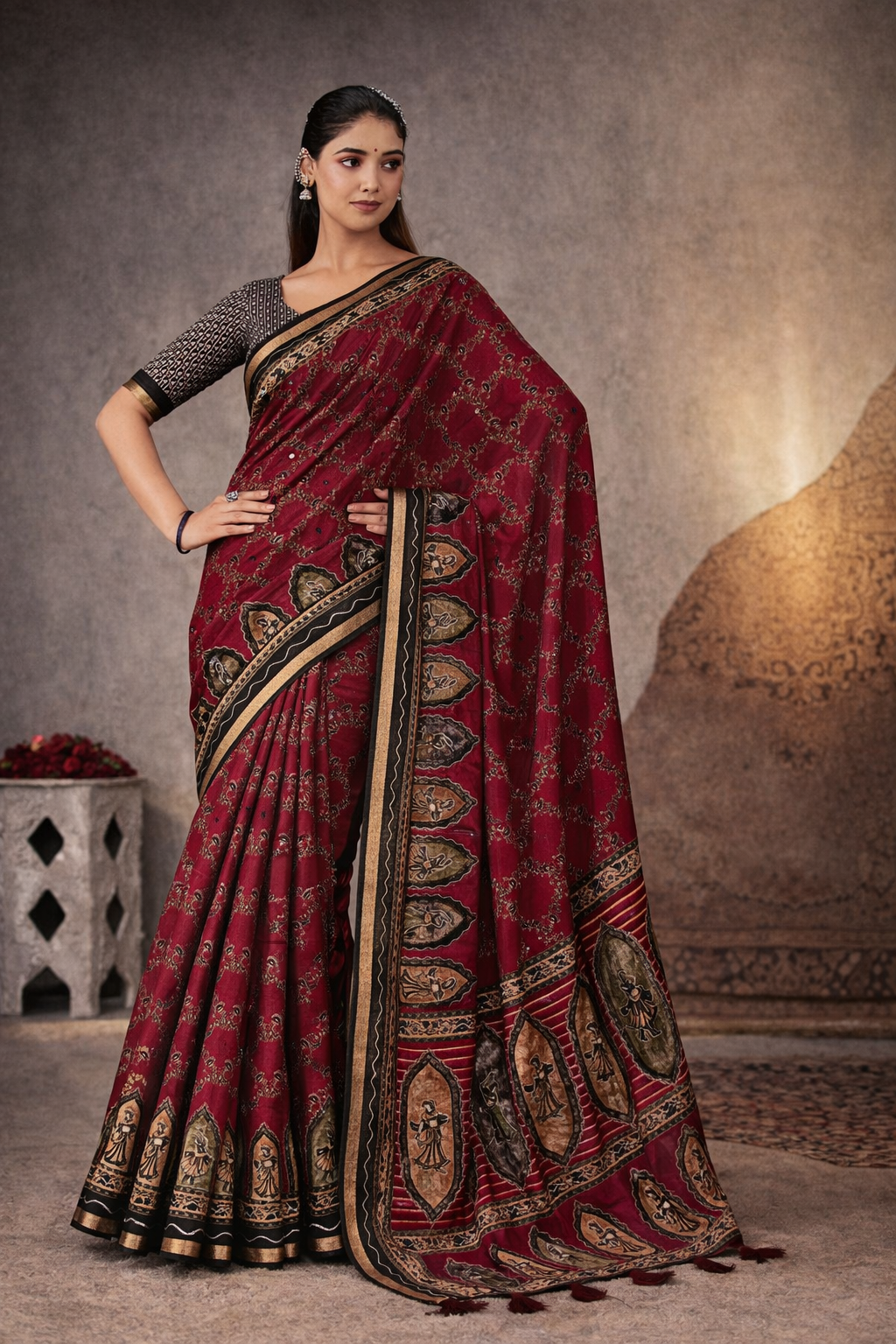 Royal Olive Printed Cotton Saree