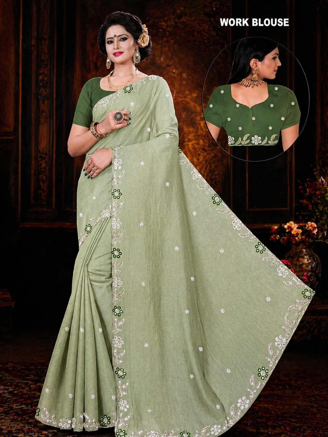 Fancy Embroidered Turquoise Saree