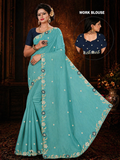 Fancy Embroidered Turquoise Saree