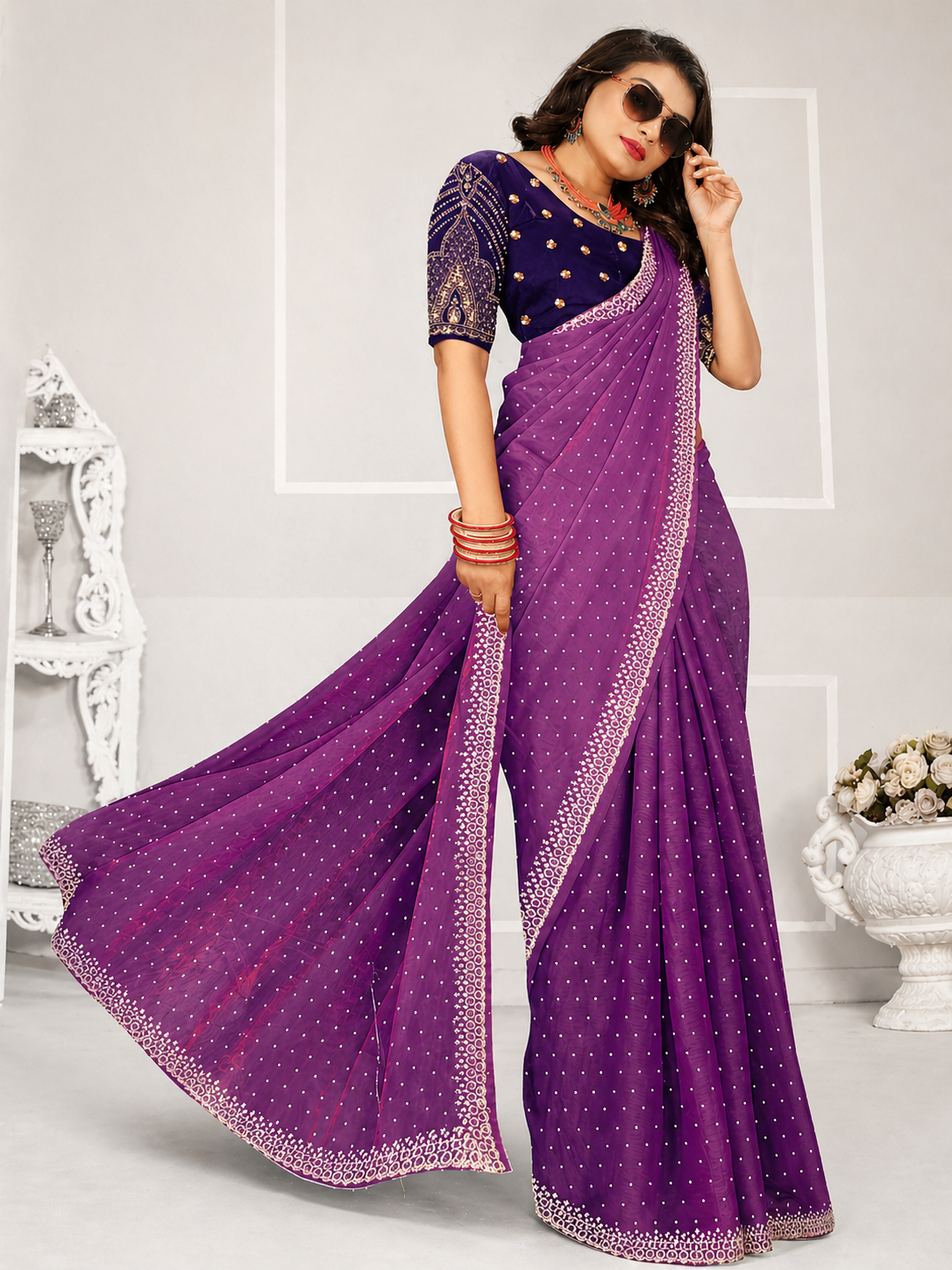 Gold Ring Designer Partywear Saree