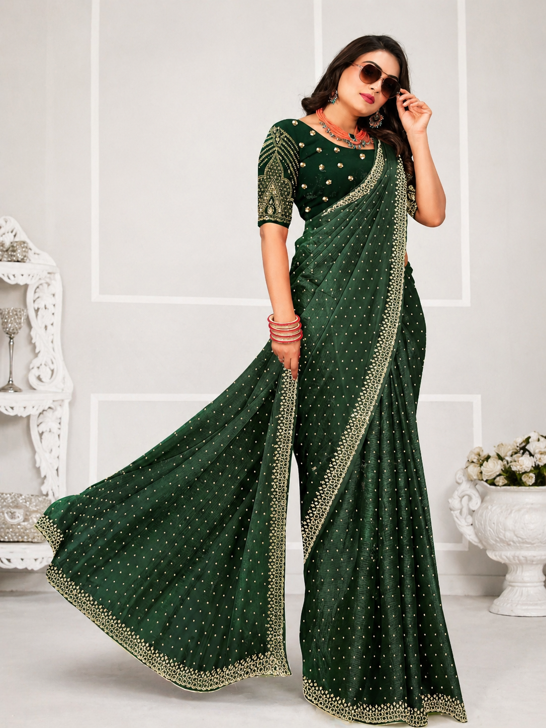 Gold Ring Designer Partywear Saree