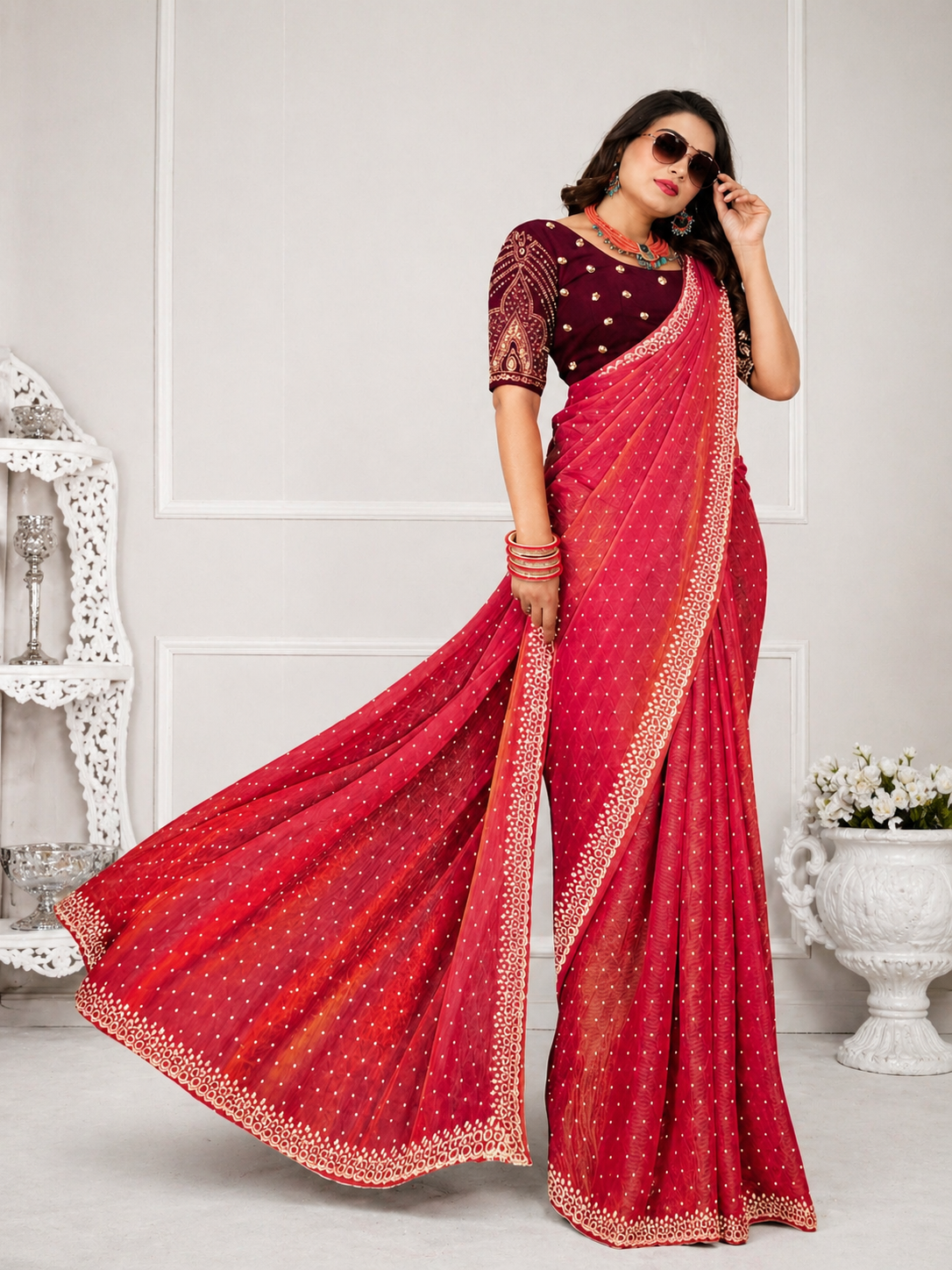 Gold Ring Designer Partywear Saree
