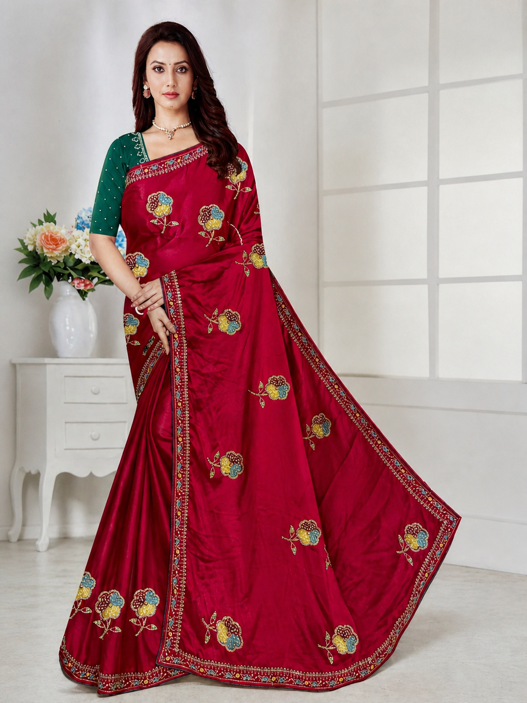 Premium Bottle Green Designer Saree