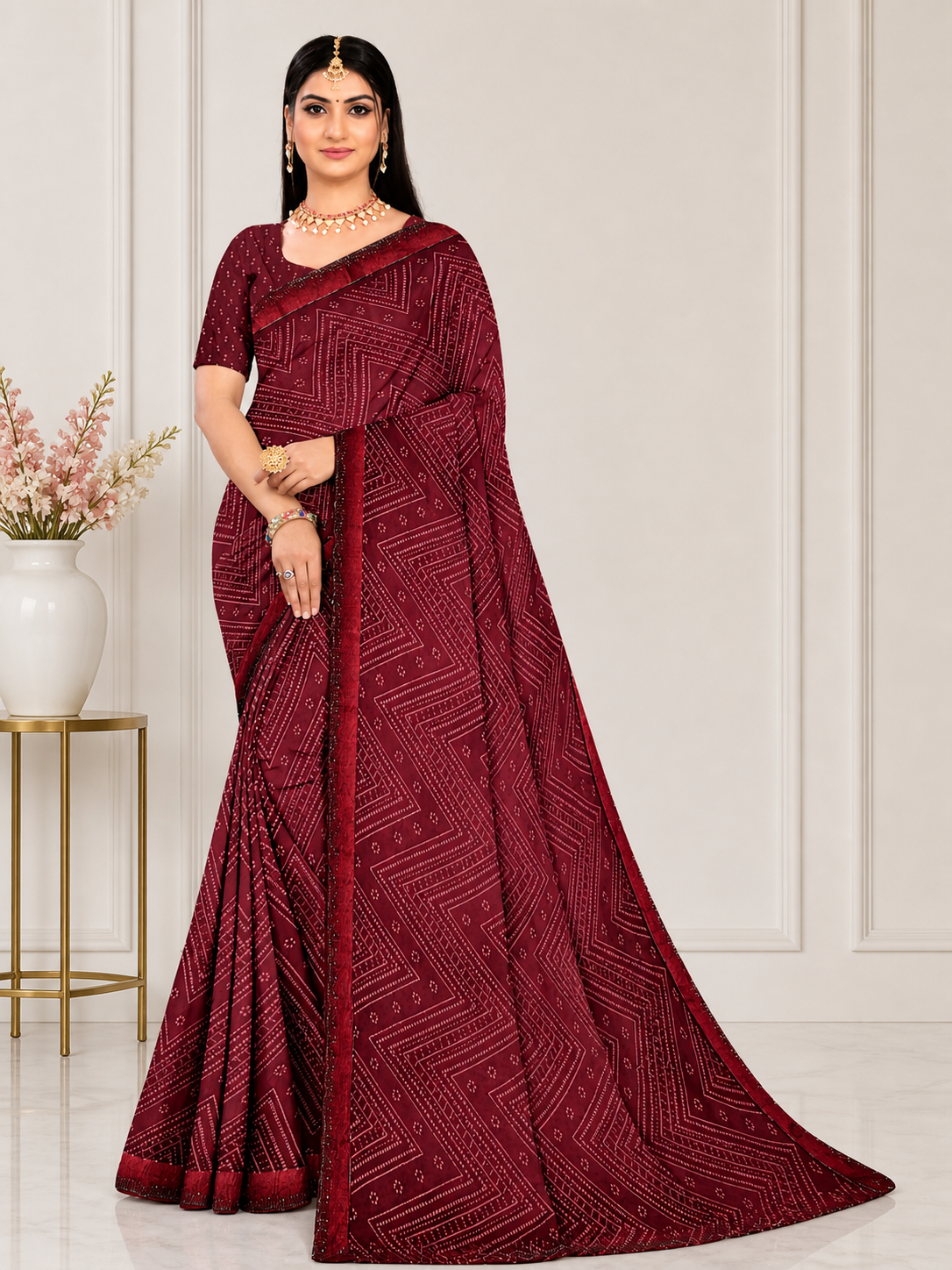 Royal Maroon Georgette Saree