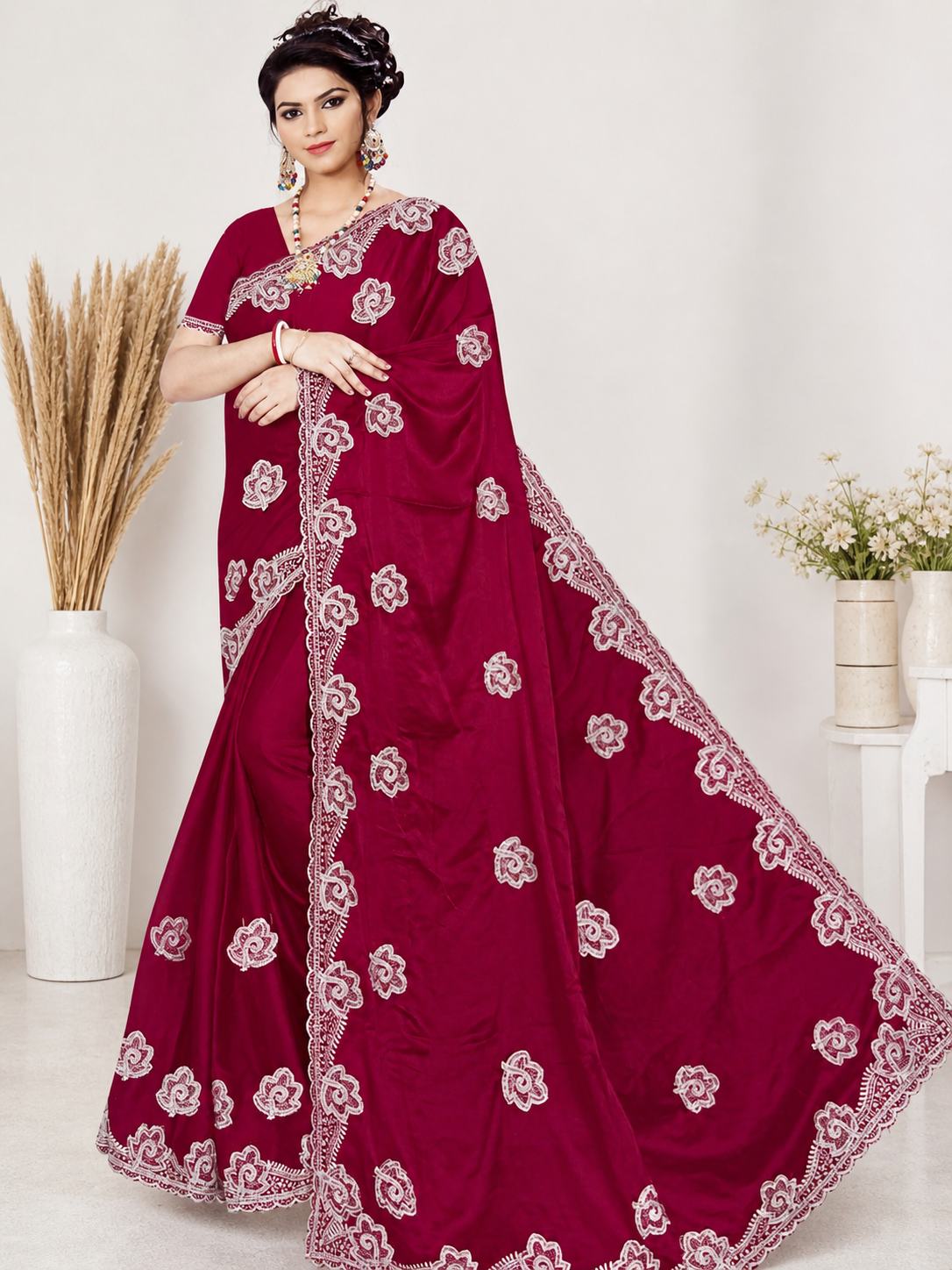 Designer Embroidery Georgette Saree with Silver Motifs