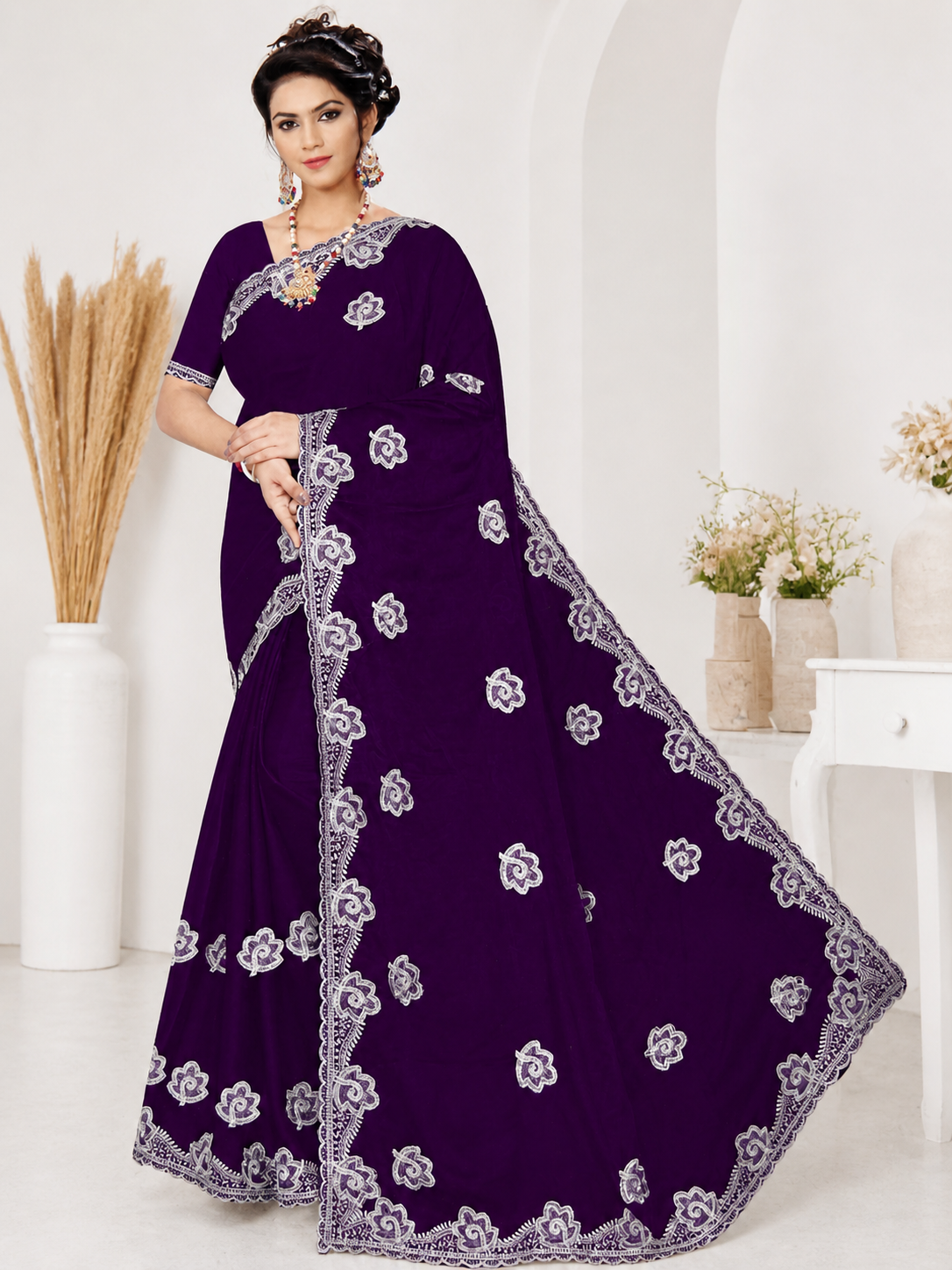 Designer Embroidery Georgette Saree with Silver Motifs