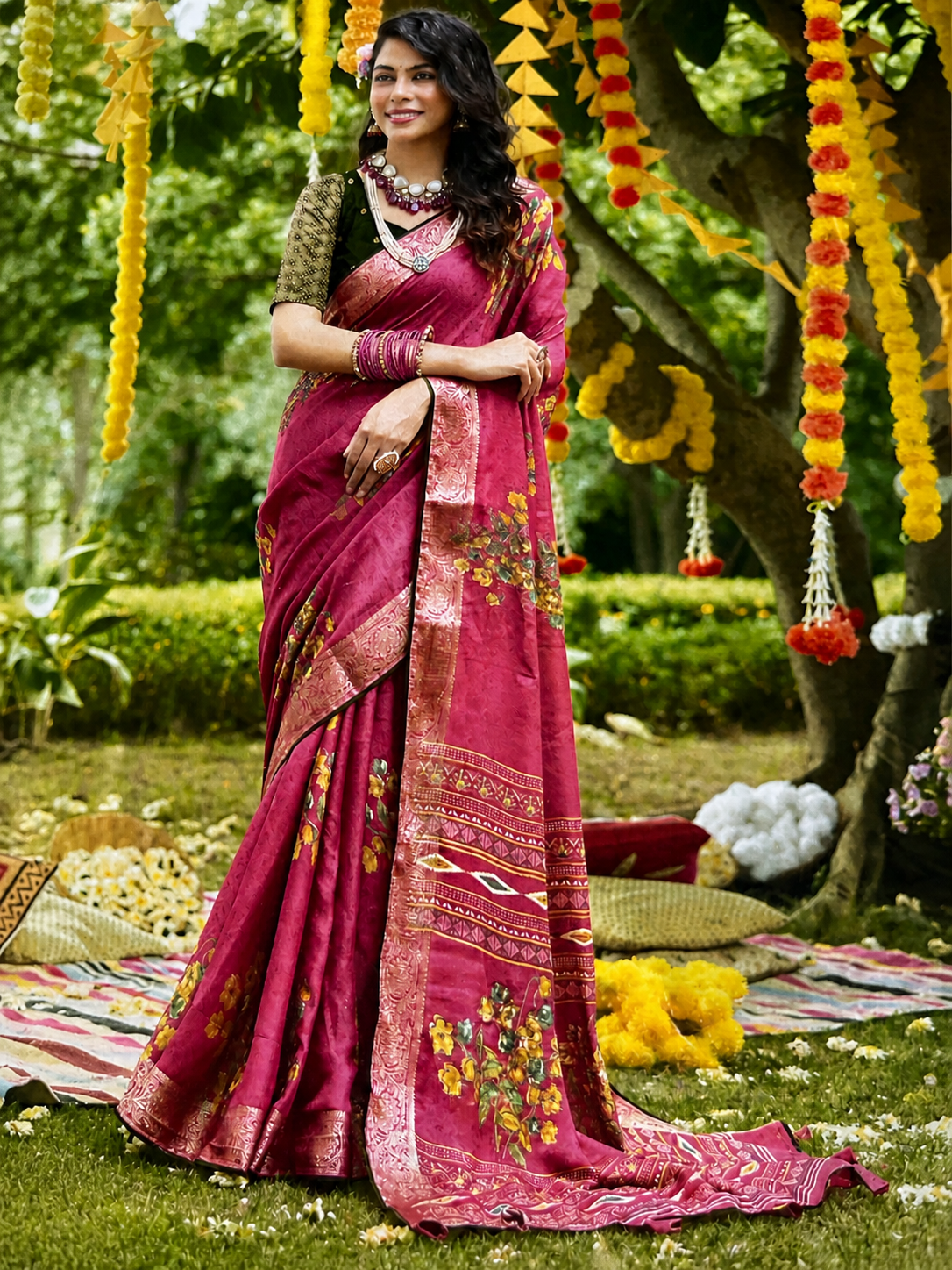 Designer Floral Embroidery Georgette Saree with Zari Border