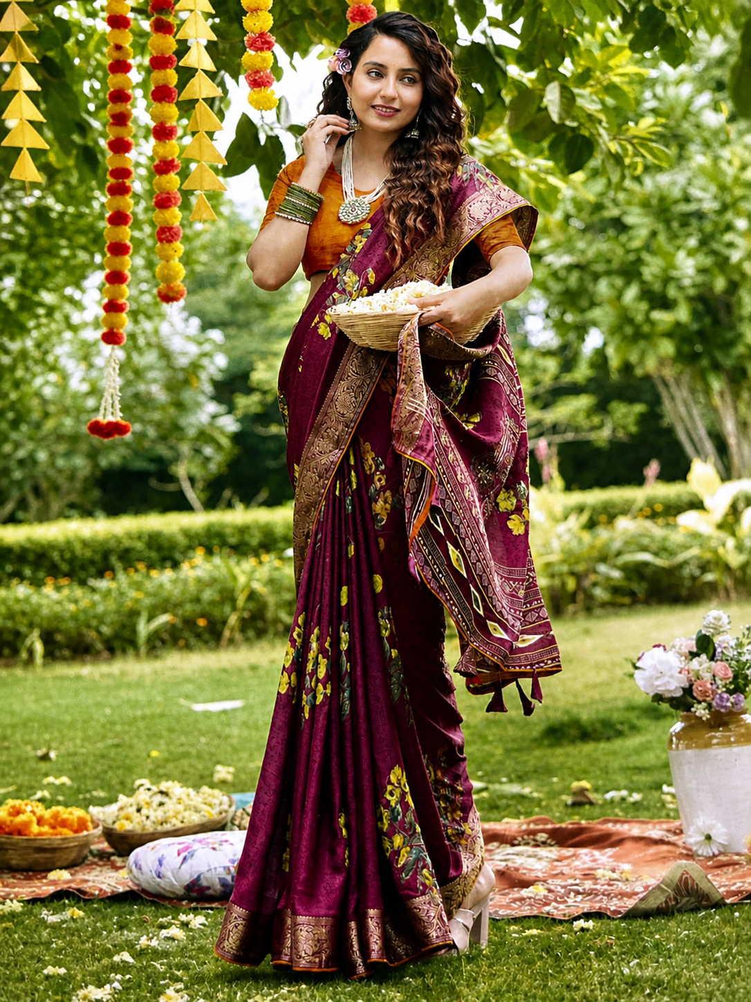 Designer Floral Embroidery Georgette Saree with Zari Border