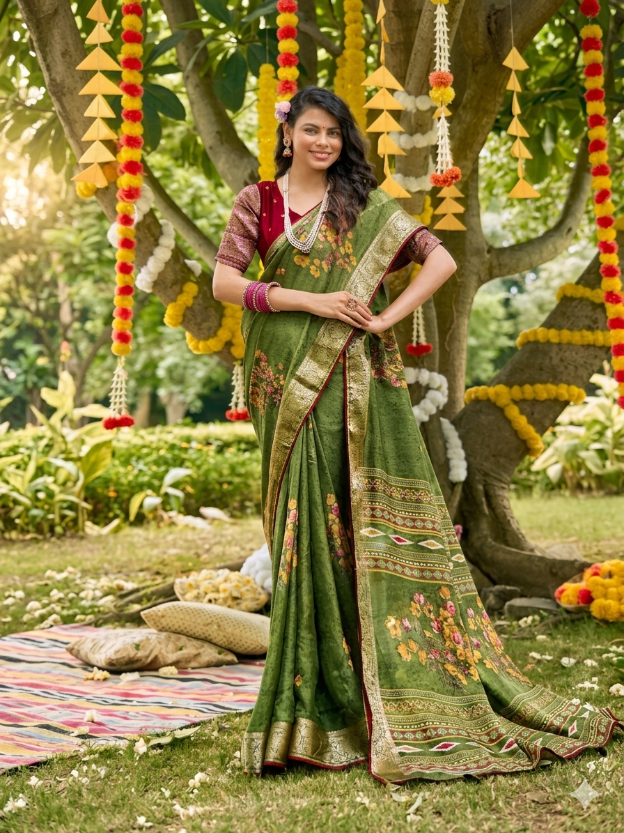 Designer Floral Embroidery Georgette Saree with Zari Border