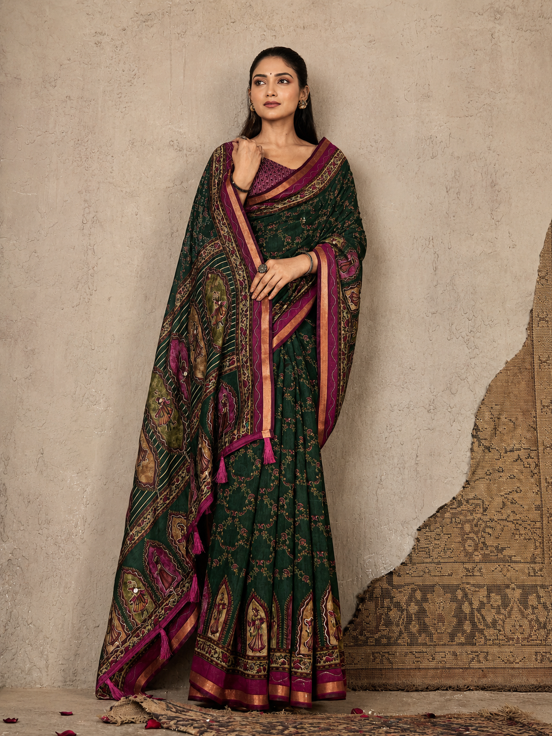 Royal Olive Printed Cotton Saree
