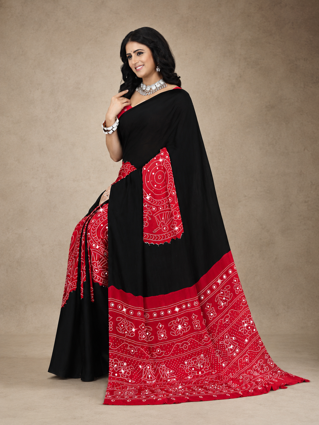 Ajrak Mirror Print Saree