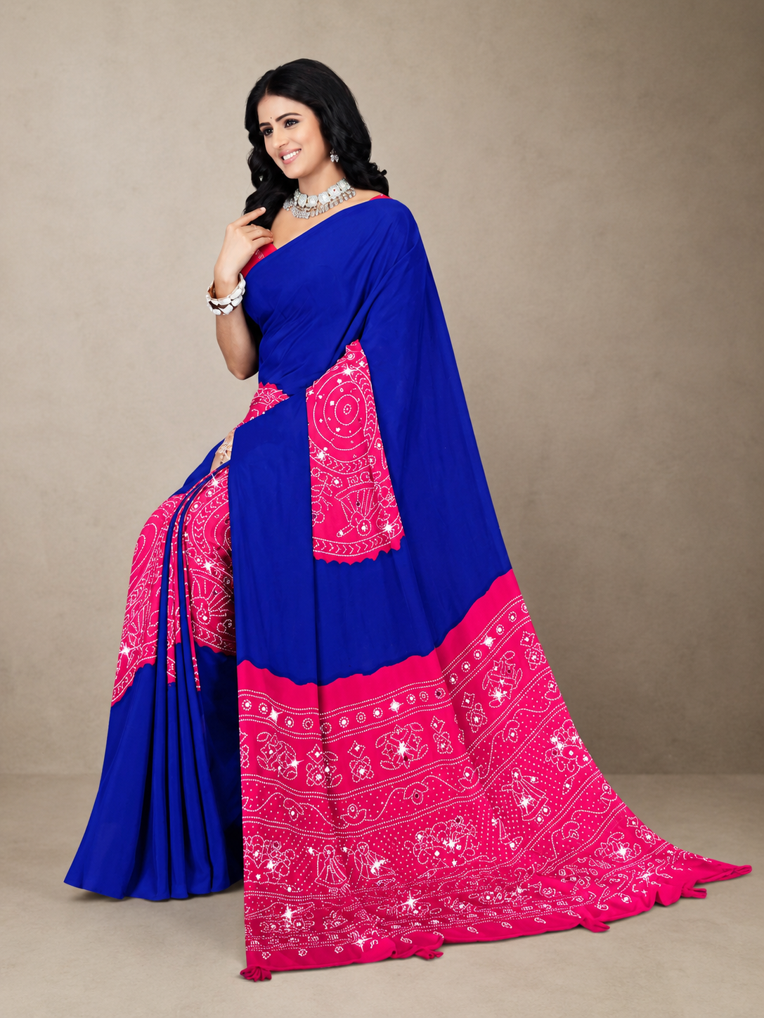 Ajrak Mirror Print Saree