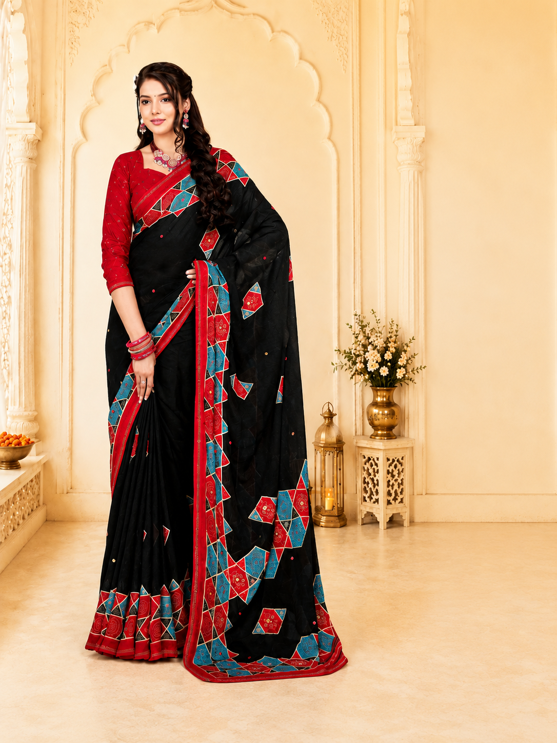 Royal Maroon Geometric Saree