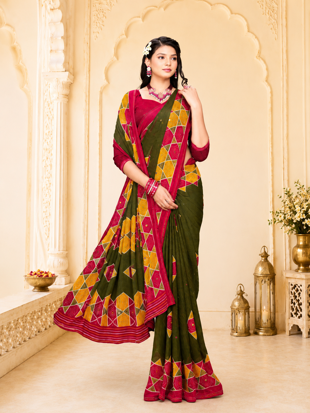 Royal Maroon Geometric Saree